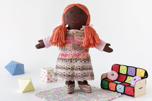 Ethnic Cloth Doll with Knitted Dress Homemade Black Rag Doll for Imaginative Play