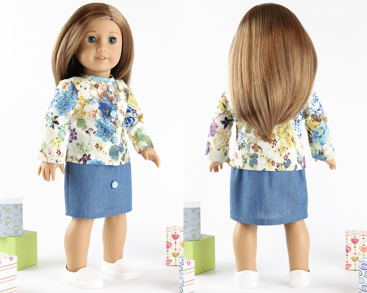 American Girl Doll Clothes Set Denim Jacket Blue Denim Skirt For 18 Inch Doll