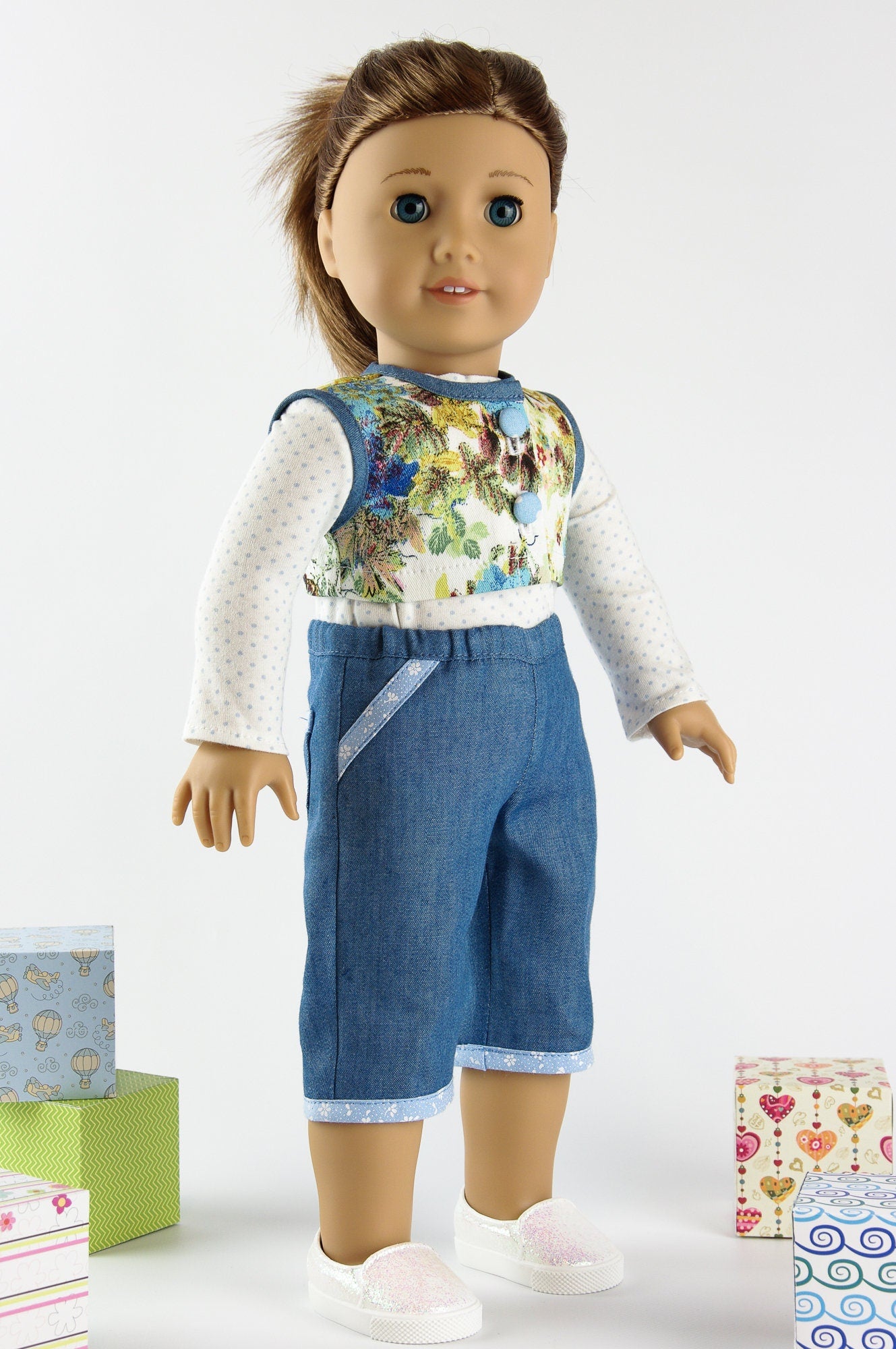 Denim Vest and Capris Doll Clothes Set for American Girl Doll 18 Inch Doll Clothes