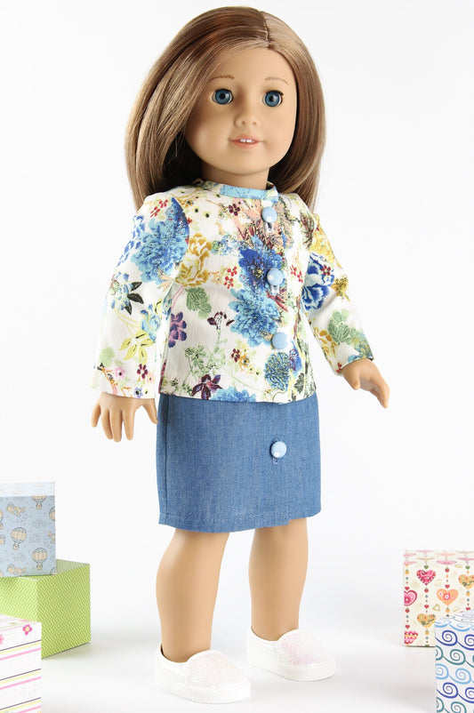 American Girl Doll Clothes Set Denim Jacket Blue Denim Skirt For 18 Inch Doll