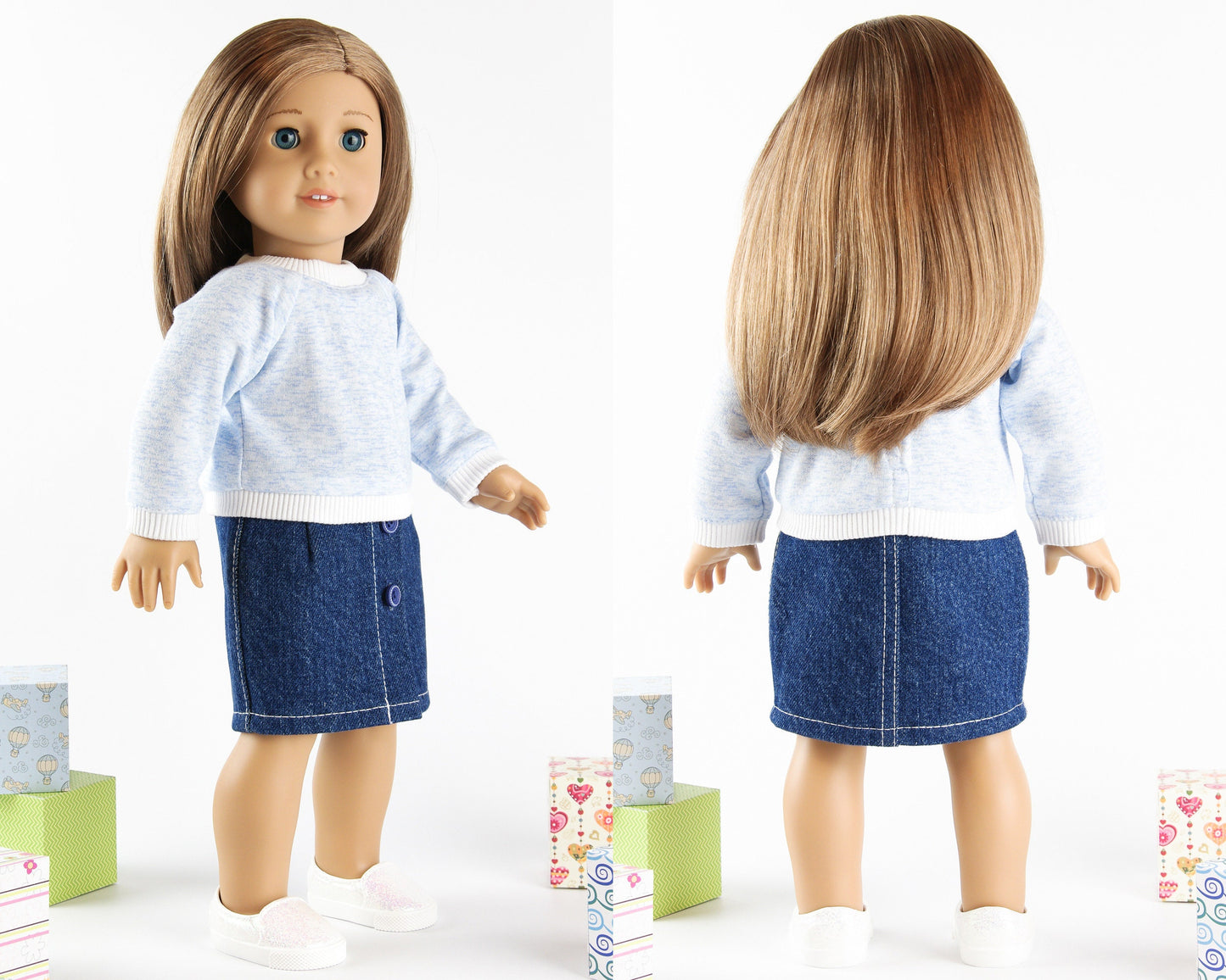 Denim Clothes American Girl Doll Clothes Denim Skirt Long Sleeve Pullover 18 Inch Doll Clothes