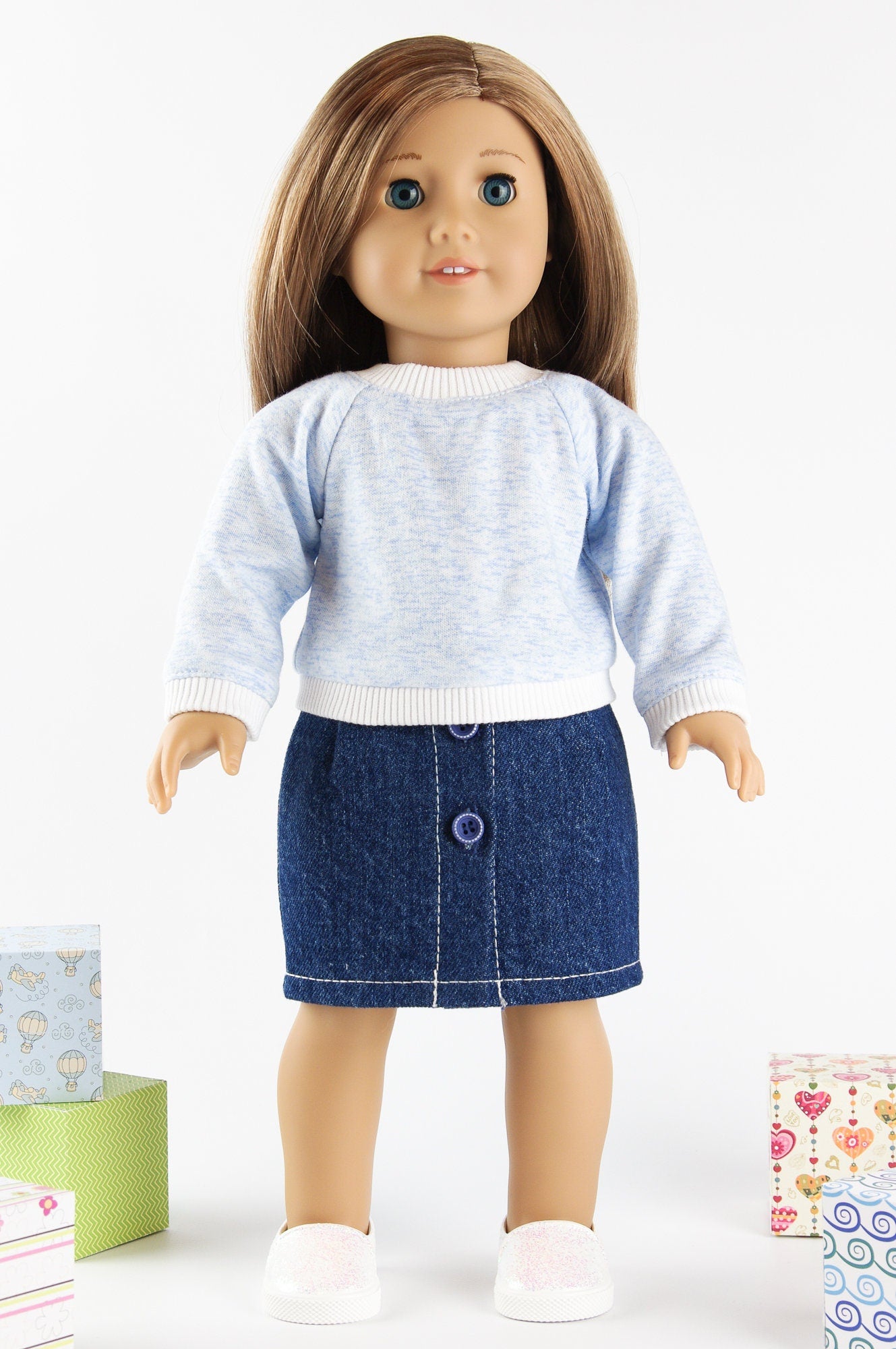 Denim Clothes American Girl Doll Clothes Denim Skirt Long Sleeve Pullover 18 Inch Doll Clothes