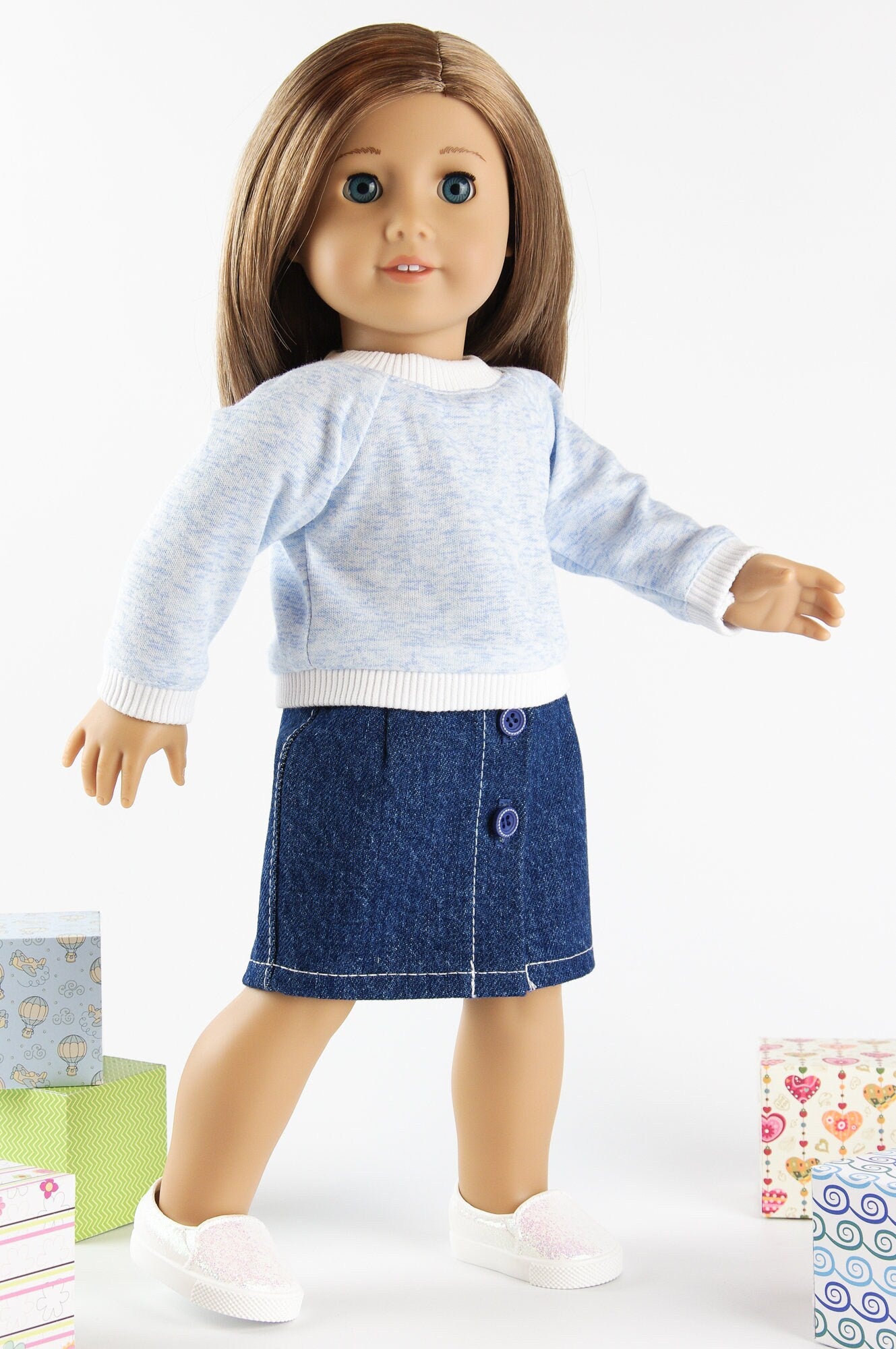 Denim Clothes American Girl Doll Clothes Denim Skirt Long Sleeve Pullover 18 Inch Doll Clothes