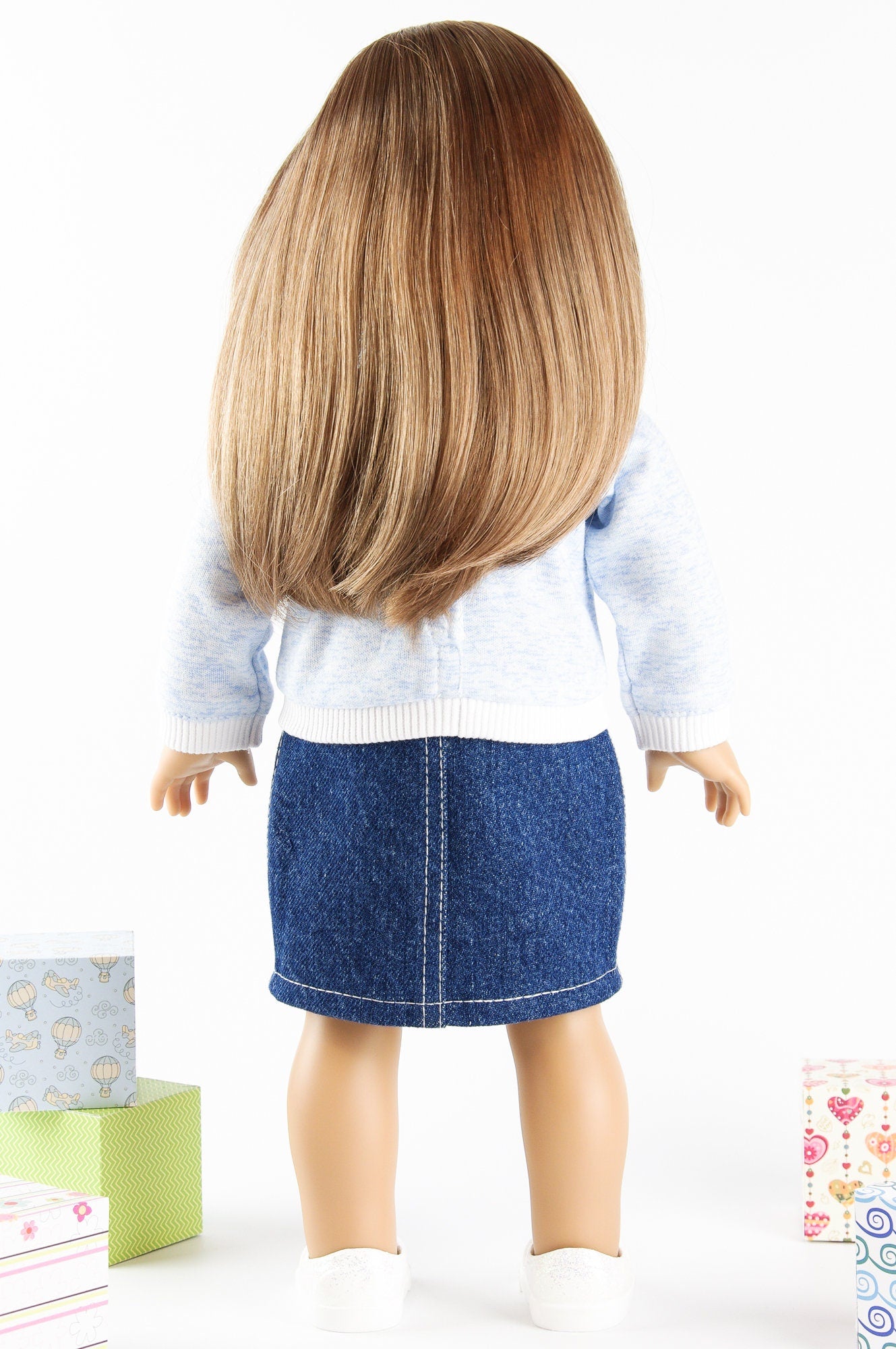 Denim Clothes American Girl Doll Clothes Denim Skirt Long Sleeve Pullover 18 Inch Doll Clothes