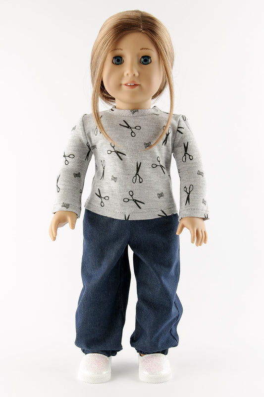 American Girl Doll Clothes Set Sweatshirt For Doll Baggy Denim Pants 18 Inch Doll Clothes