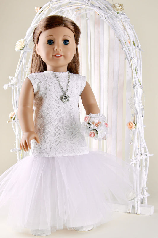 American Girl Wedding Dress With Bouquet Doll Tulle Dress 18 Inch Doll Clothes