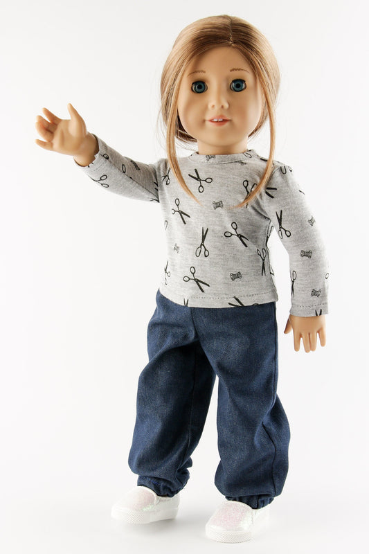 American Girl Doll Clothes Set Sweatshirt For Doll Baggy Denim Pants 18 Inch Doll Clothes