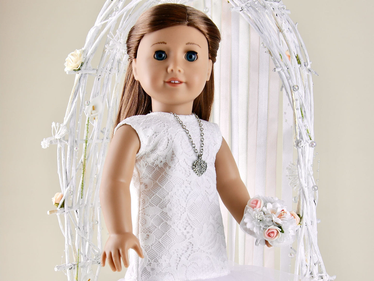 American Girl Wedding Dress With Bouquet Doll Tulle Dress 18 Inch Doll Clothes