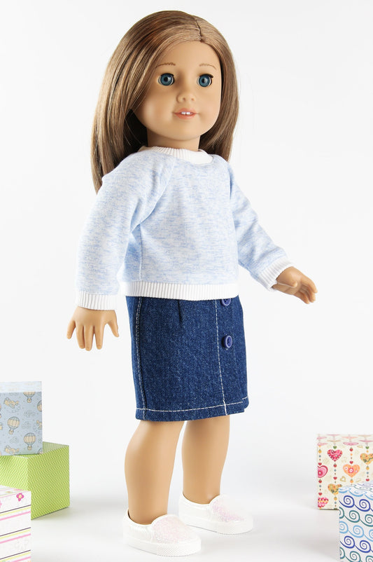 Denim Clothes American Girl Doll Clothes Denim Skirt Long Sleeve Pullover 18 Inch Doll Clothes