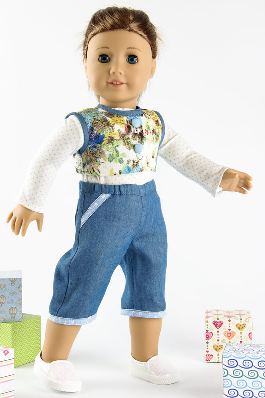 Denim Vest and Capris Doll Clothes Set for American Girl Doll 18 Inch Doll Clothes