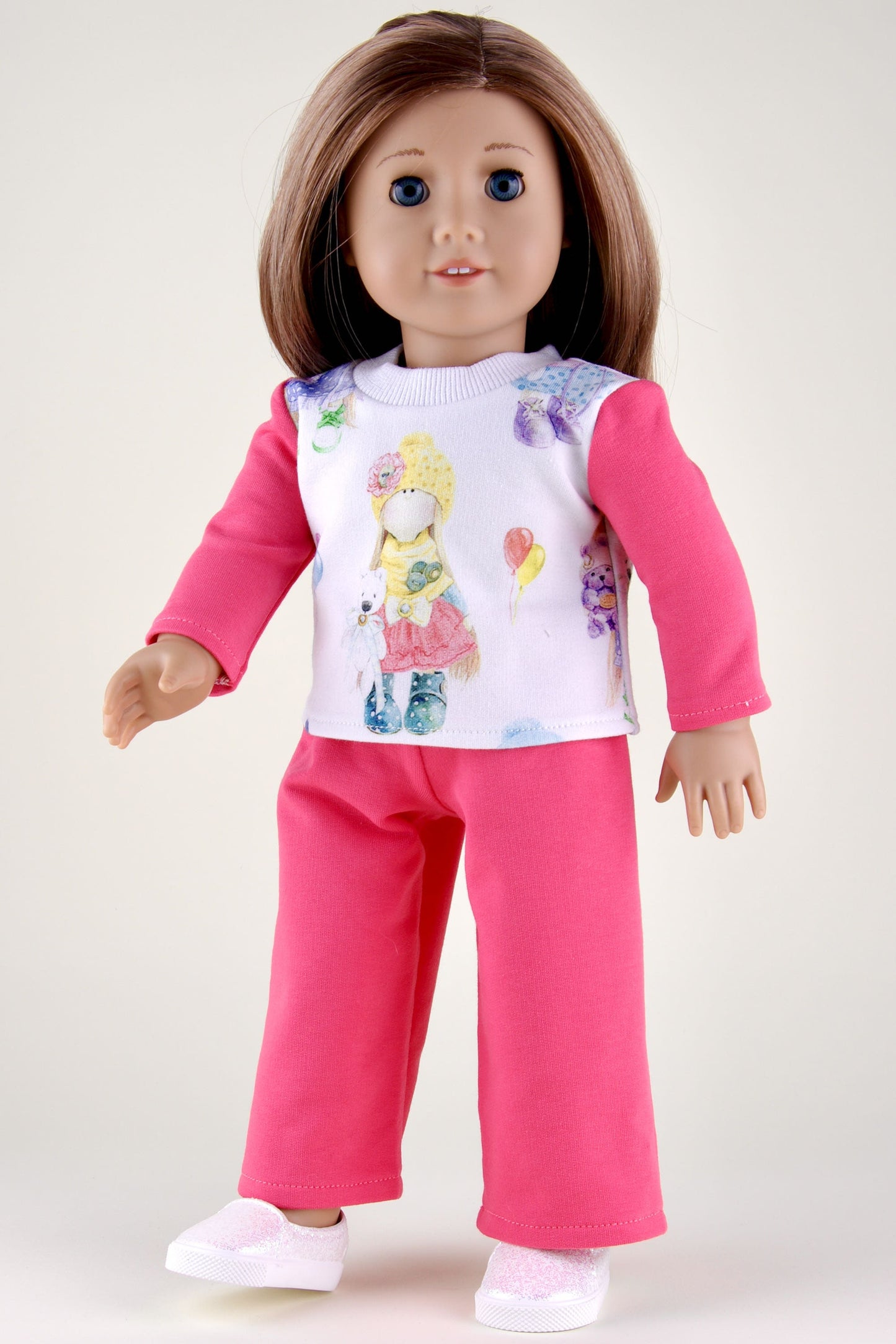 American Girl Doll Pajama Pink Sweatpants and Sweatshirt for Dolls 18 Inch Doll Clothes