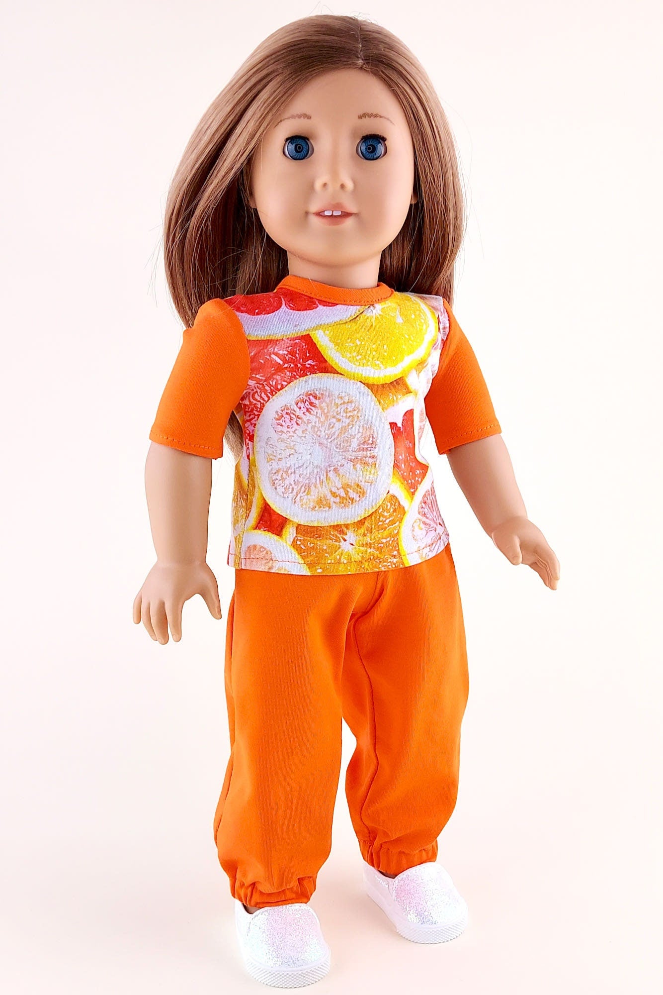 American Girl Doll Pajama Orange Sweatpants and T-shirt for Dolls 18 Inch Doll Clothes