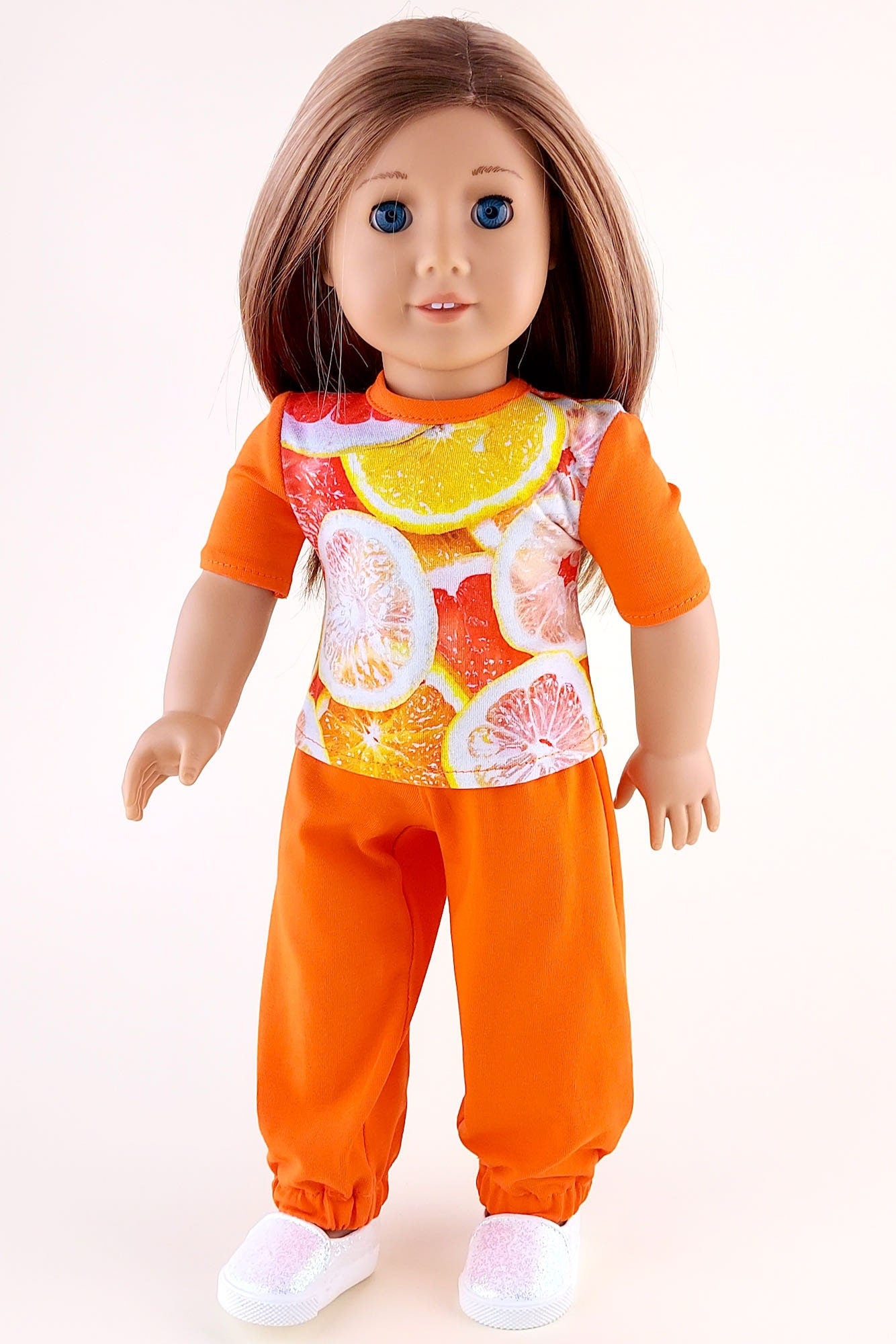 American Girl Doll Pajama Orange Sweatpants and T-shirt for Dolls 18 Inch Doll Clothes