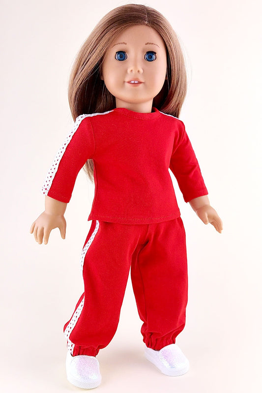 American Girl Doll Pajama - Red Sweatshirt and Pants Dolls - 18 Inch Doll Clothes