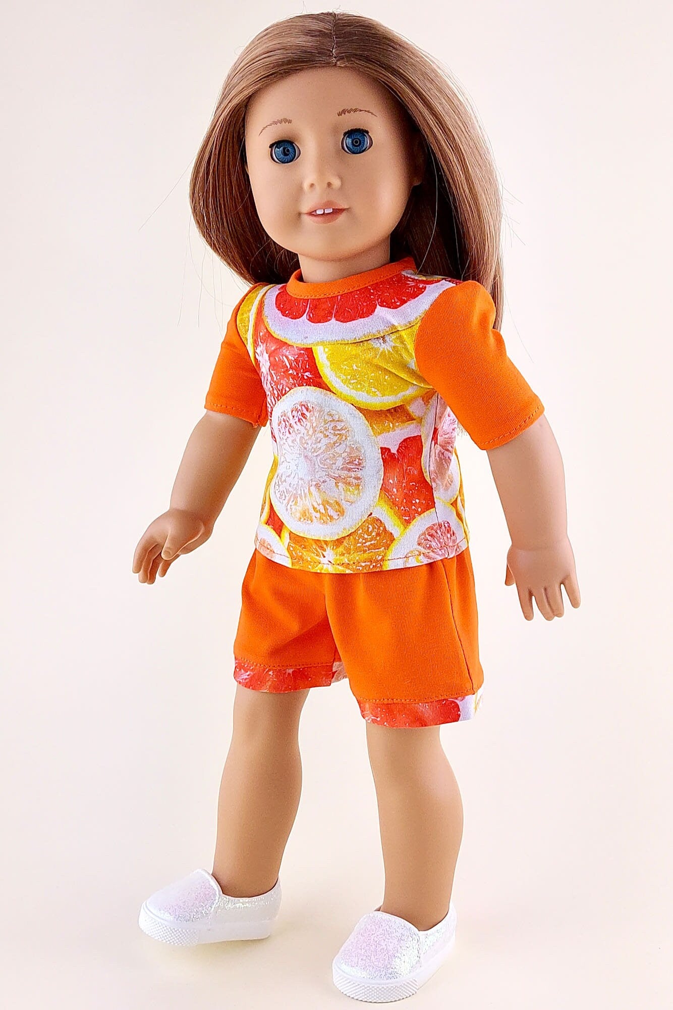 Orange shorts and fruit T-shirt for American Girl Doll summer clothes set 18 inch doll clothes