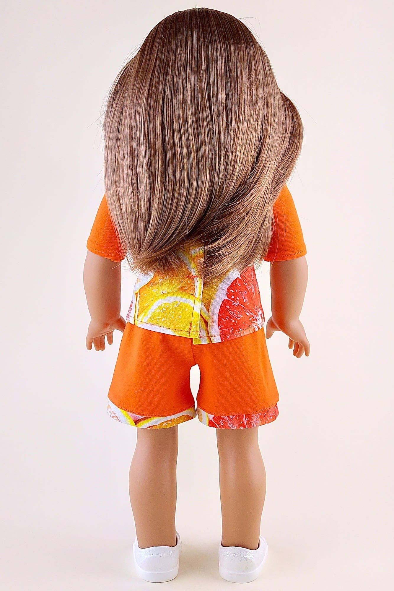 Orange shorts and fruit T-shirt for American Girl Doll summer clothes set 18 inch doll clothes