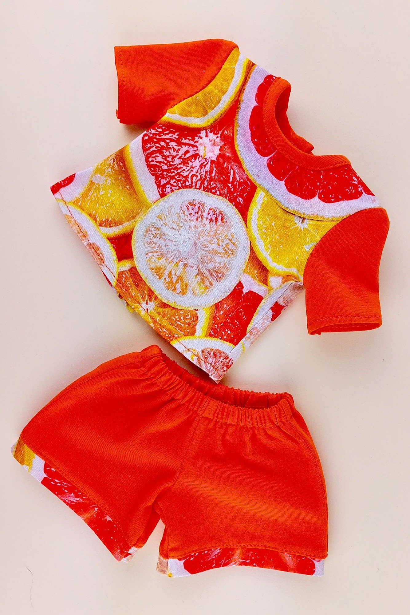 Orange shorts and fruit T-shirt for American Girl Doll summer clothes set 18 inch doll clothes