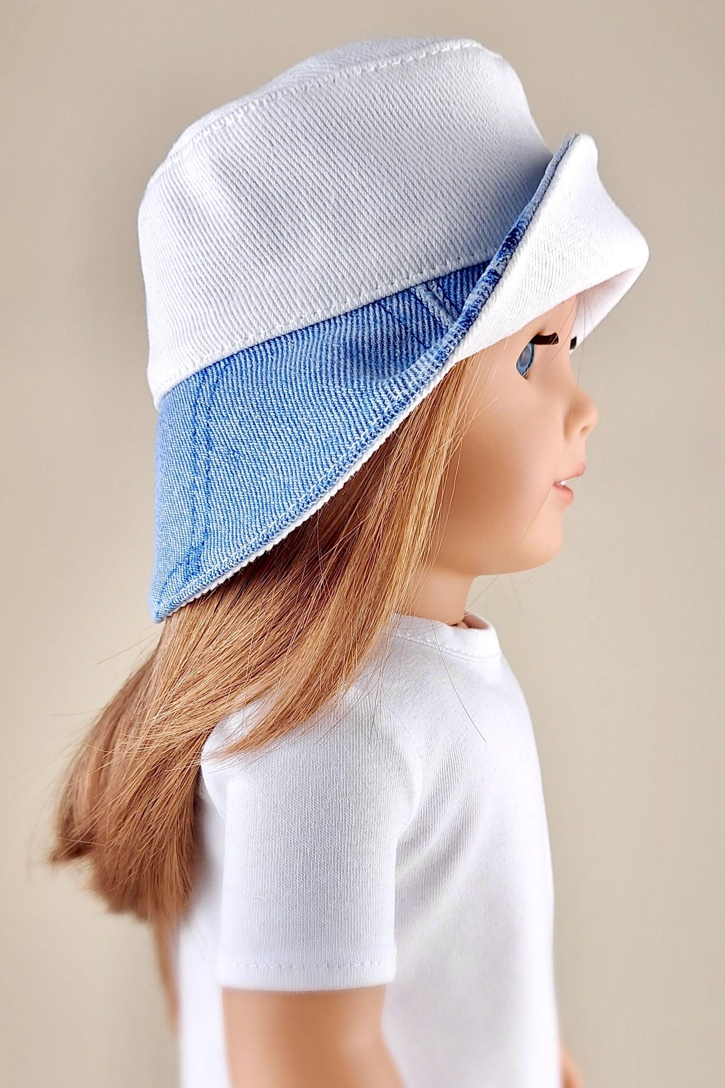 Wide brim denim bucket hat for American Girl Doll 18 inch doll clothes