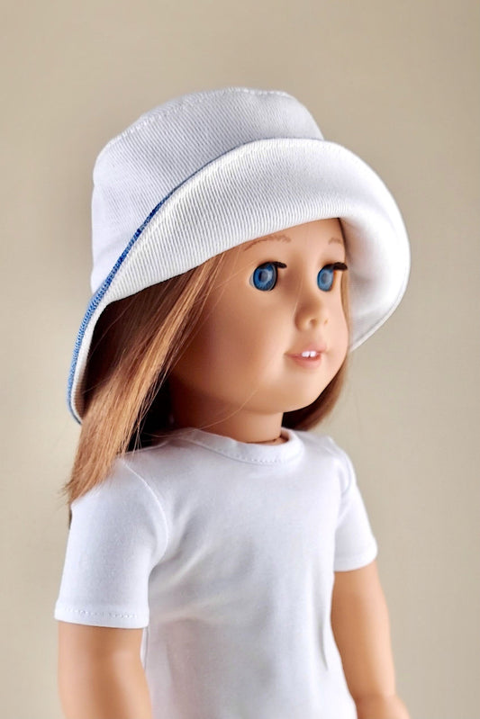 Wide brim denim bucket hat for American Girl Doll 18 inch doll clothes