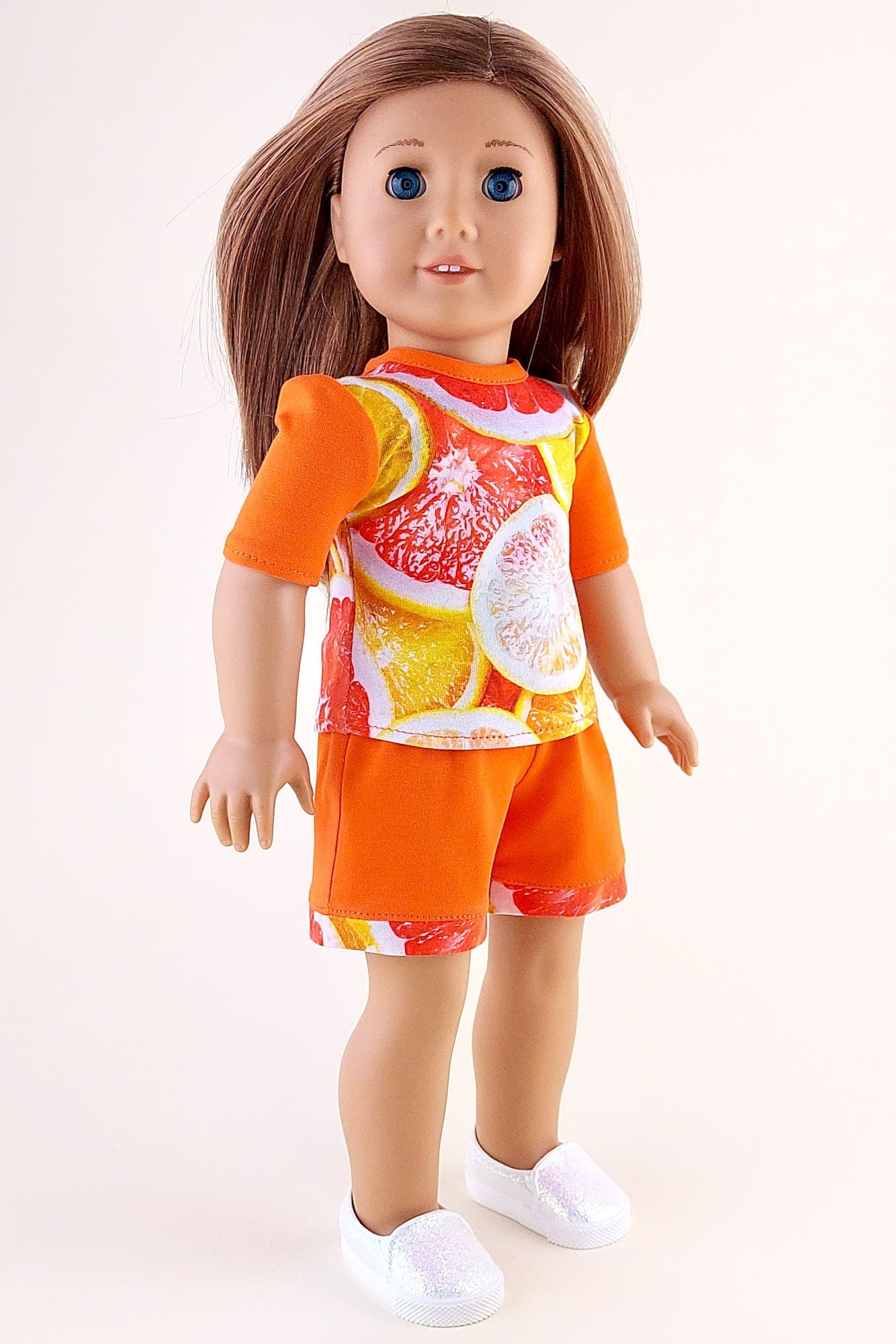 Orange shorts and fruit T-shirt for American Girl Doll summer clothes set 18 inch doll clothes