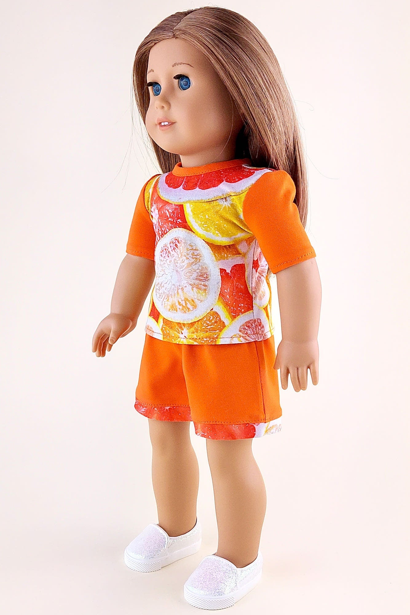 Orange shorts and fruit T-shirt for American Girl Doll summer clothes set 18 inch doll clothes