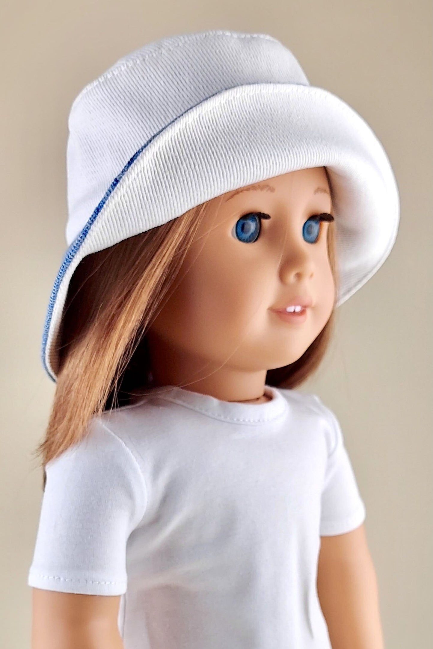 Wide brim denim bucket hat for American Girl Doll 18 inch doll clothes