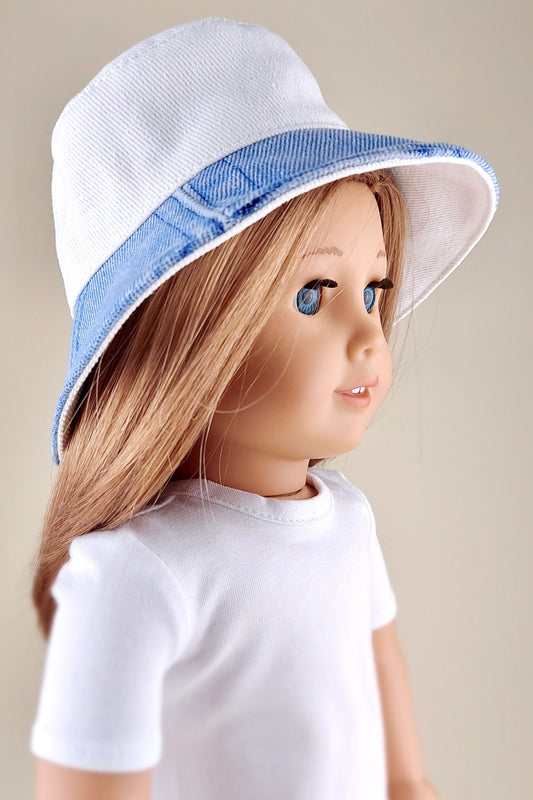 Wide brim denim bucket hat for American Girl Doll 18 inch doll clothes