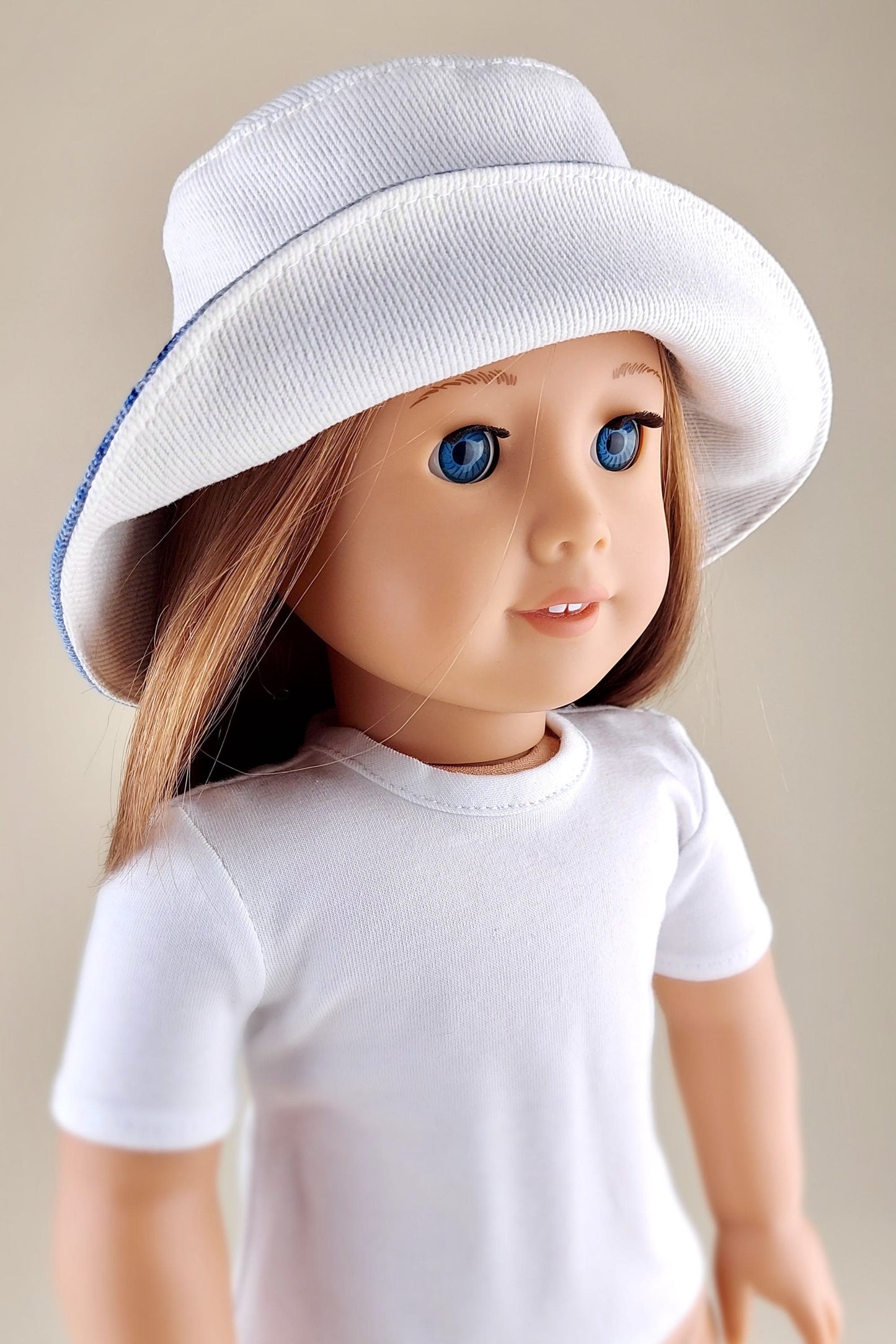 Wide brim denim bucket hat for American Girl Doll 18 inch doll clothes