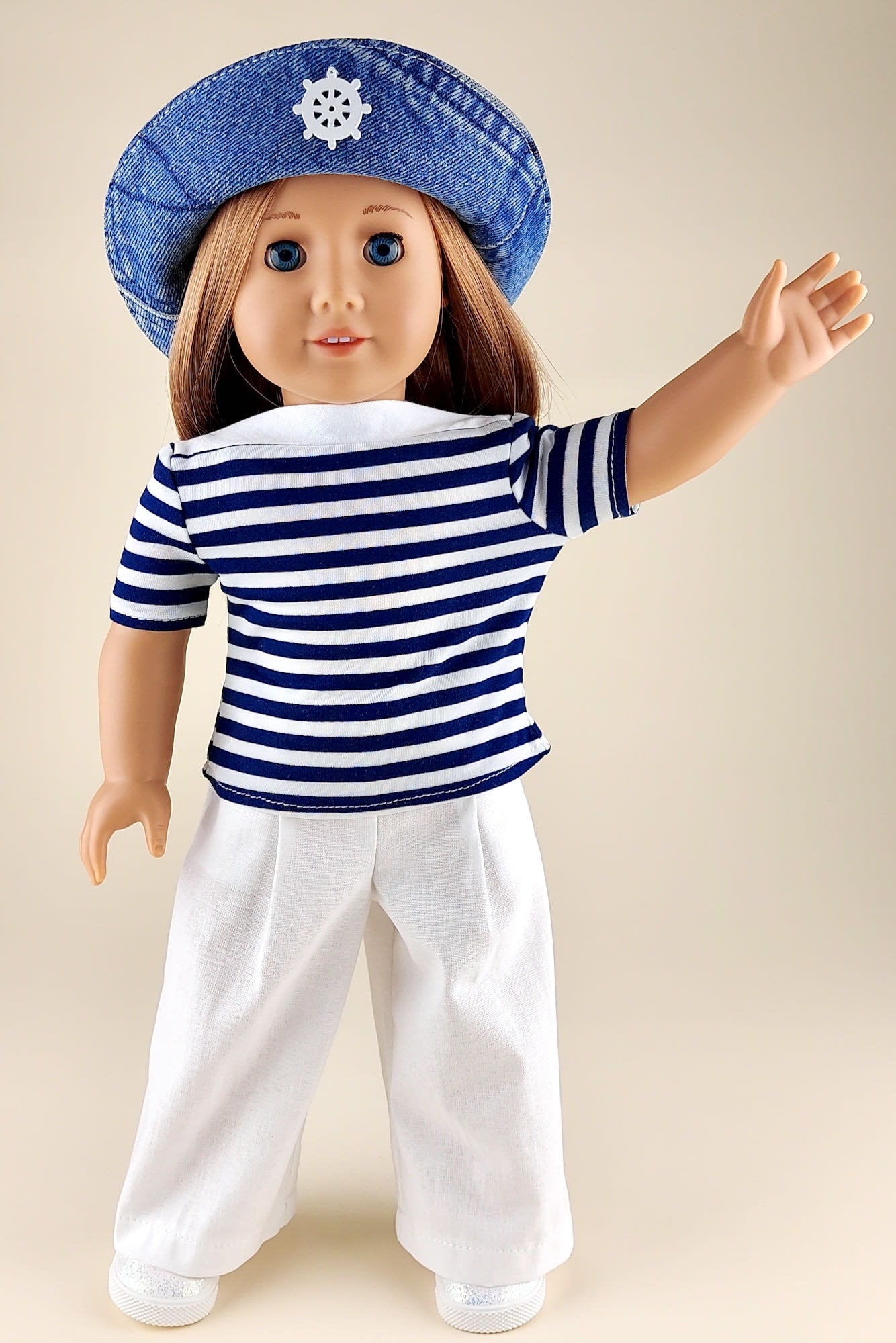 Doll Bedding and Clothes Playset of 8 pcs for American Girl Doll Nautical Theme