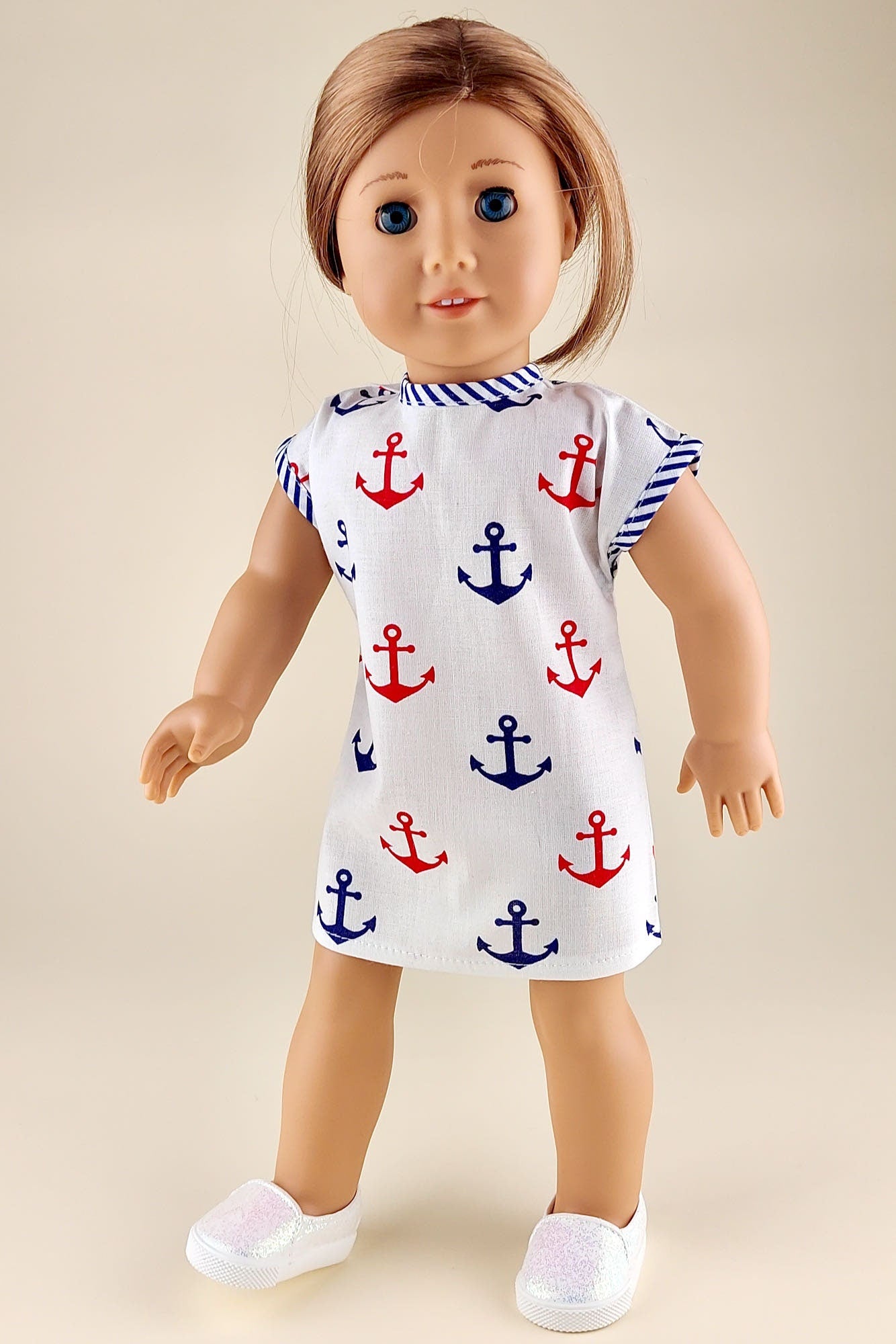 Doll Bedding and Clothes Playset of 8 pcs for American Girl Doll Nautical Theme