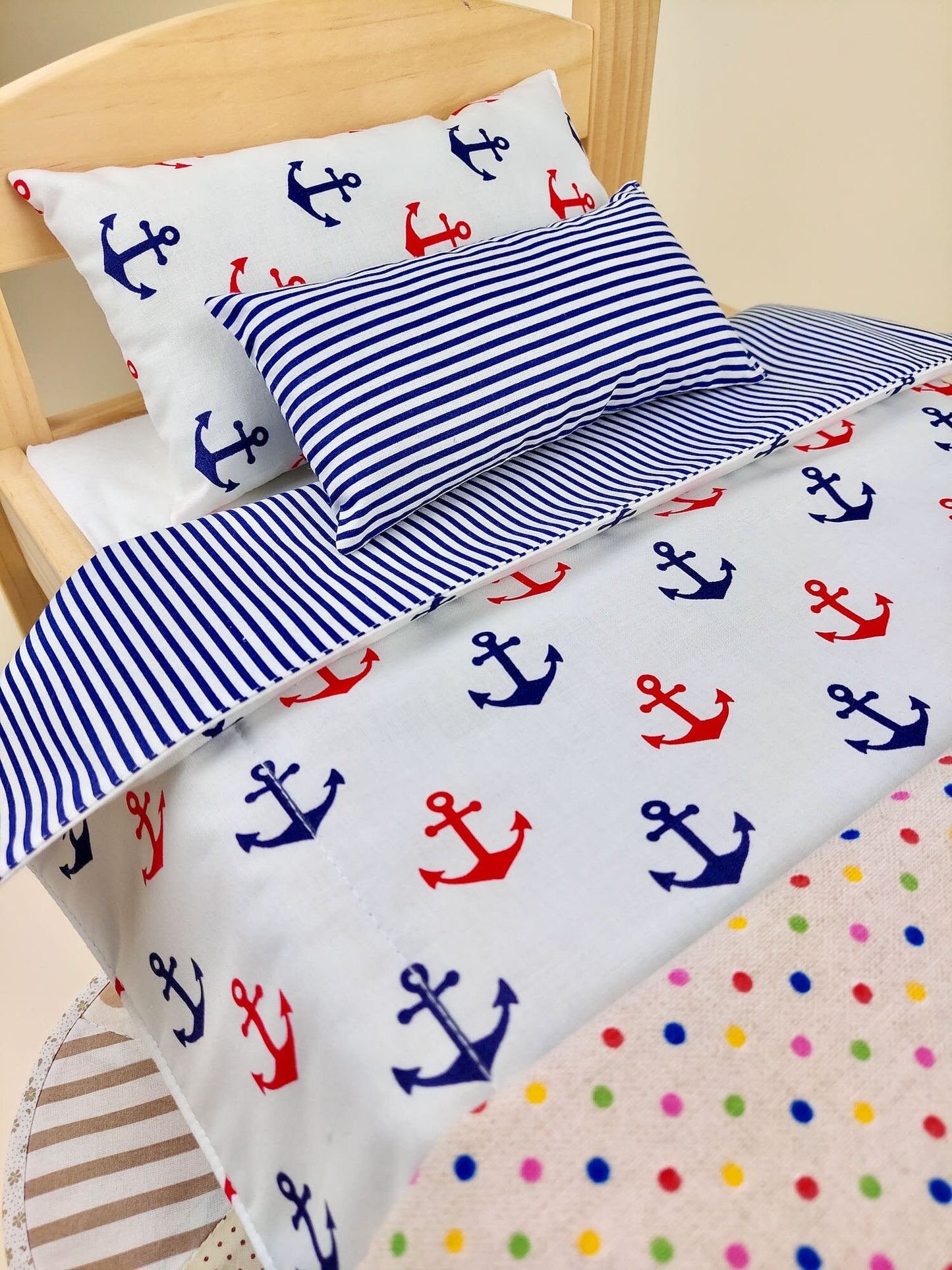 Doll Bedding and Clothes Playset of 8 pcs for American Girl Doll Nautical Theme