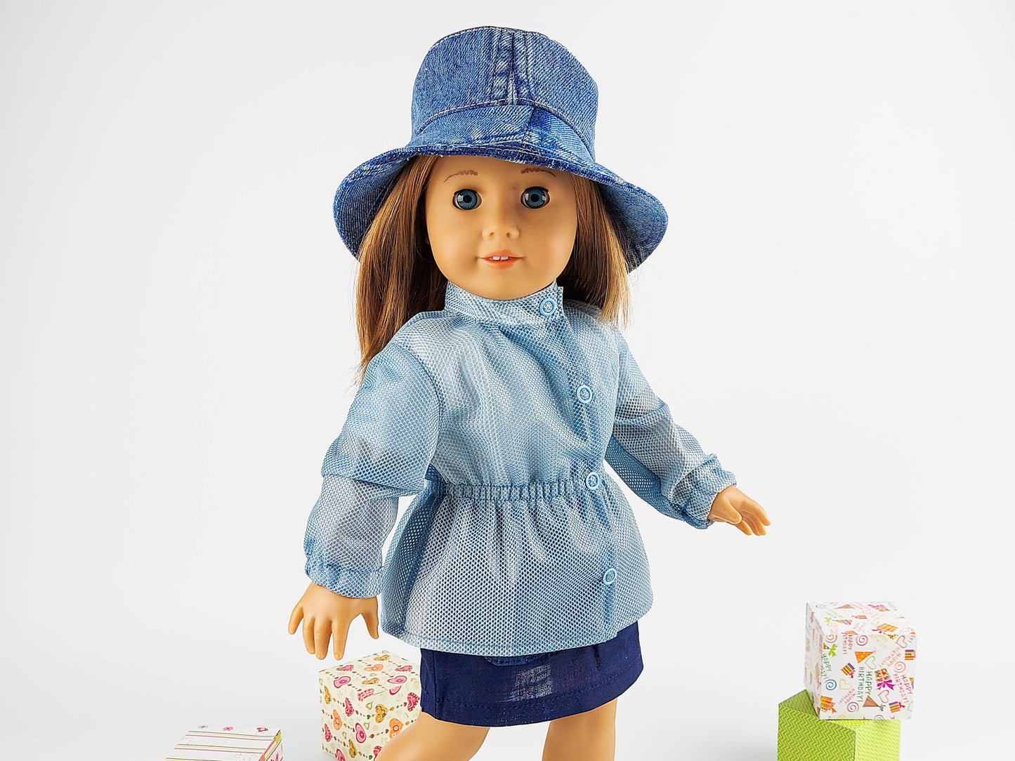 American Girl Doll Winter Clothes Set Parka Jacket Denim Panama Hat 18 Inch Doll Clothes Christmas Gift