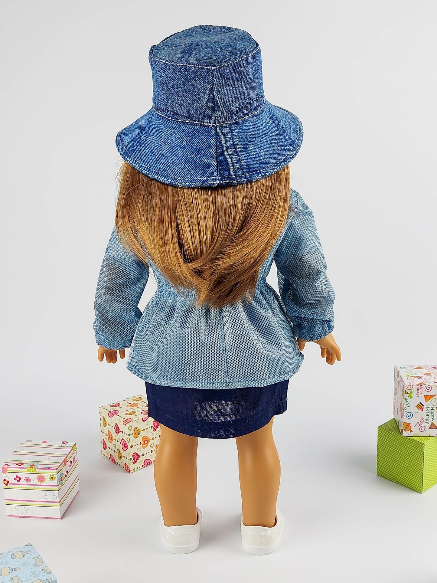 American Girl Doll Winter Clothes Set Parka Jacket Denim Panama Hat 18 Inch Doll Clothes Christmas Gift