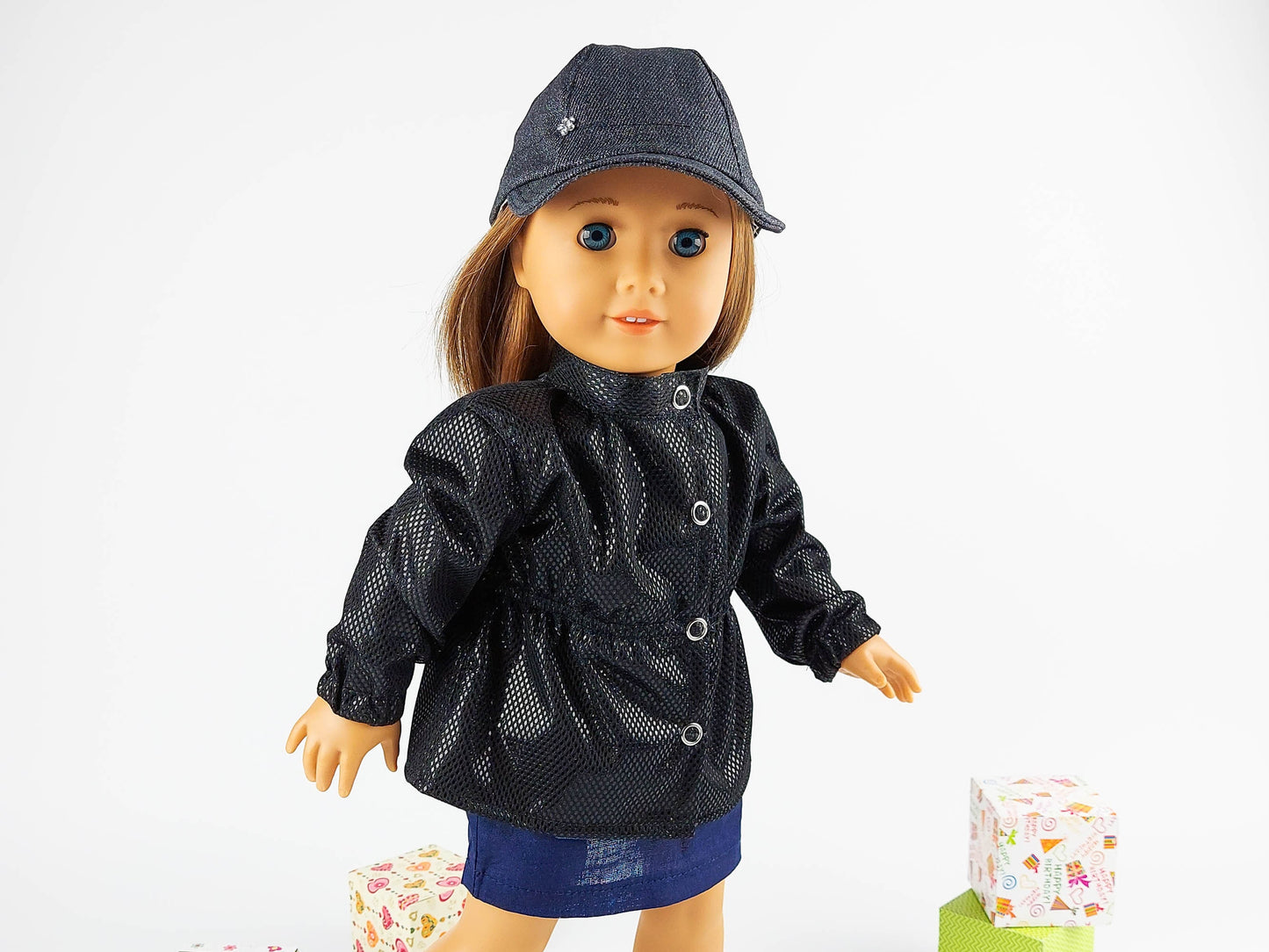 American Girl Doll Winter Clothes Set Parka Jacket Denim Panama Hat 18 Inch Doll Clothes Christmas Gift