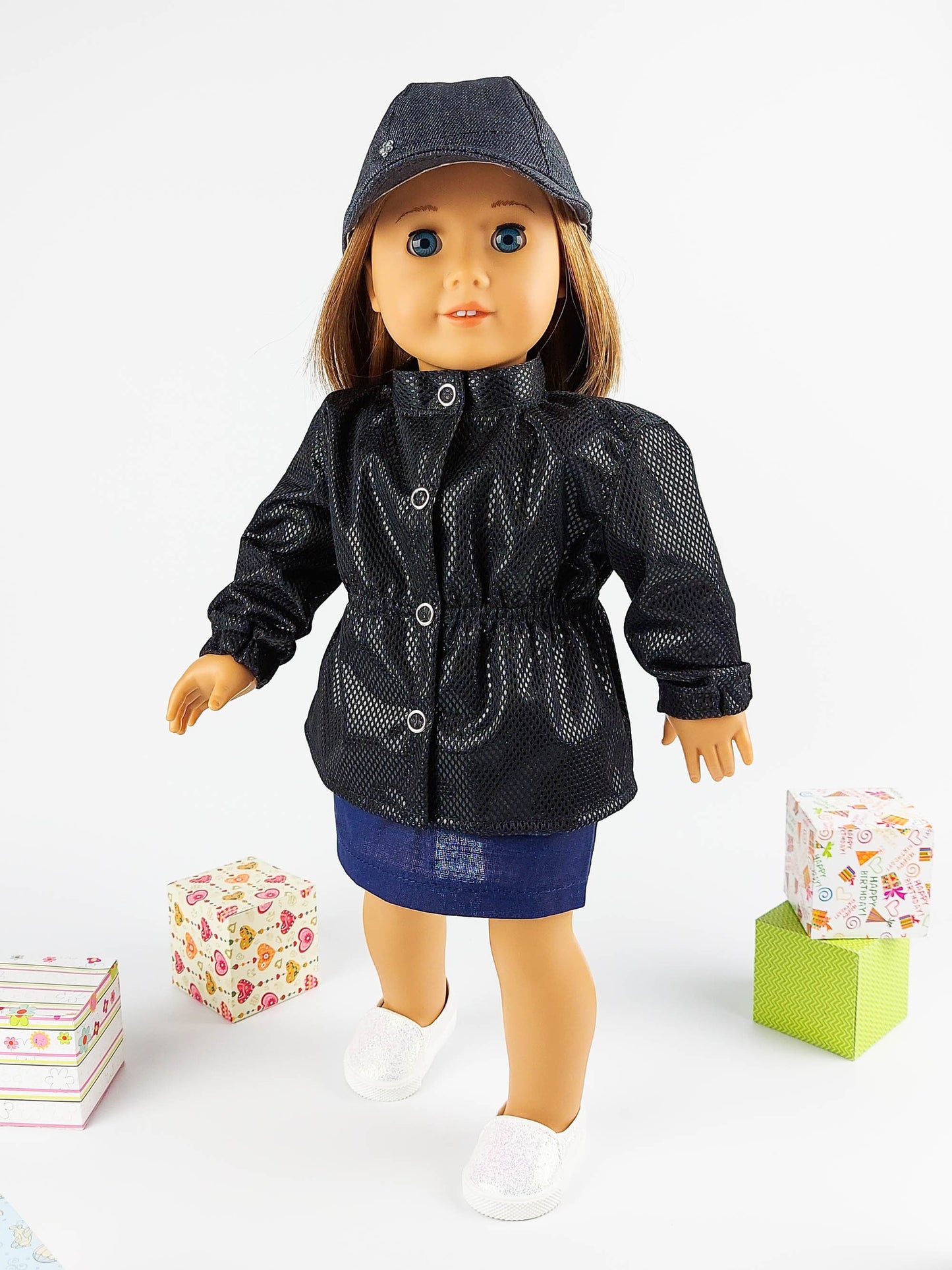 American Girl Doll Winter Clothes Set Parka Jacket Denim Panama Hat 18 Inch Doll Clothes Christmas Gift