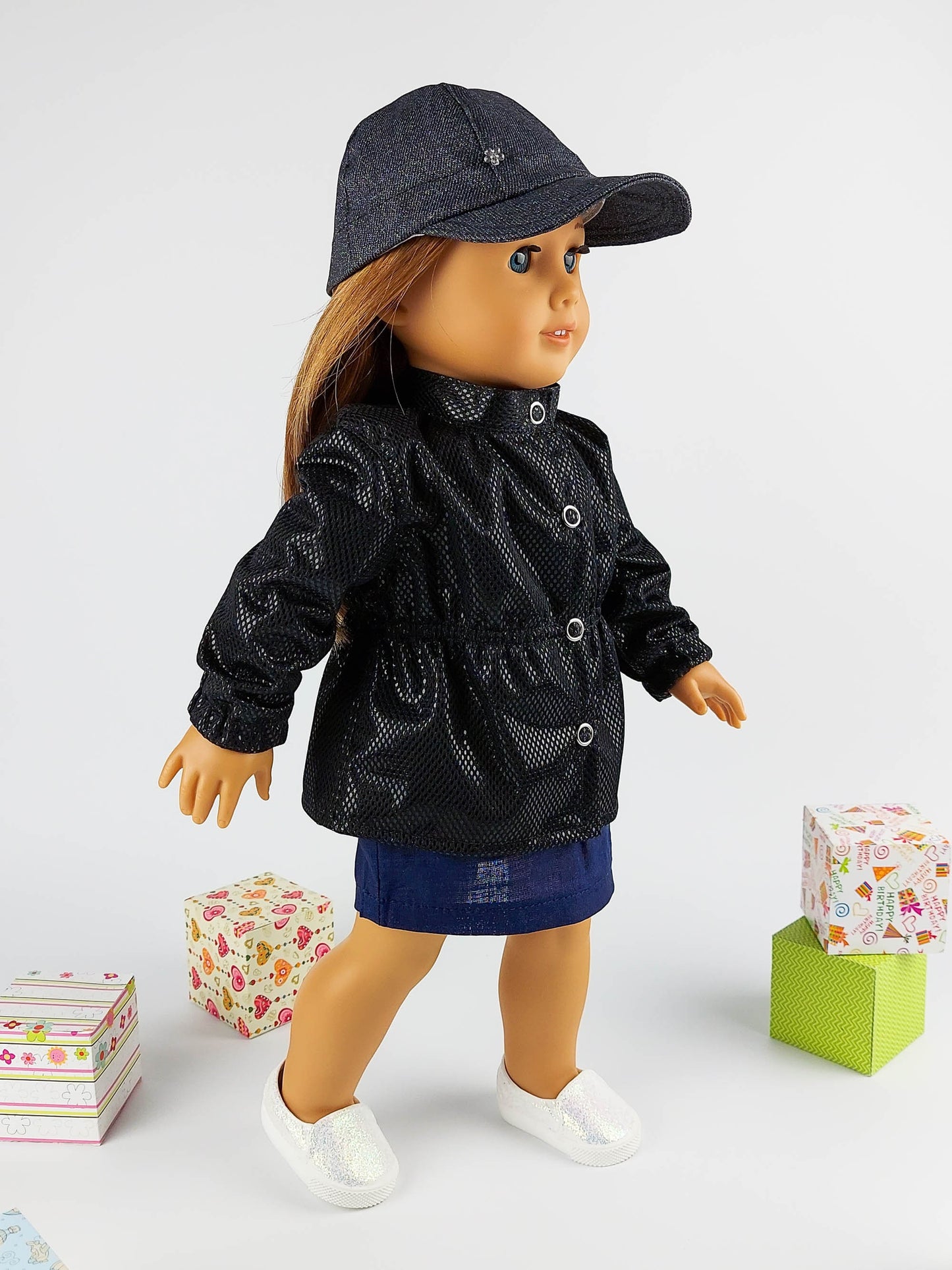 American Girl Doll Winter Clothes Set Parka Jacket Denim Panama Hat 18 Inch Doll Clothes Christmas Gift