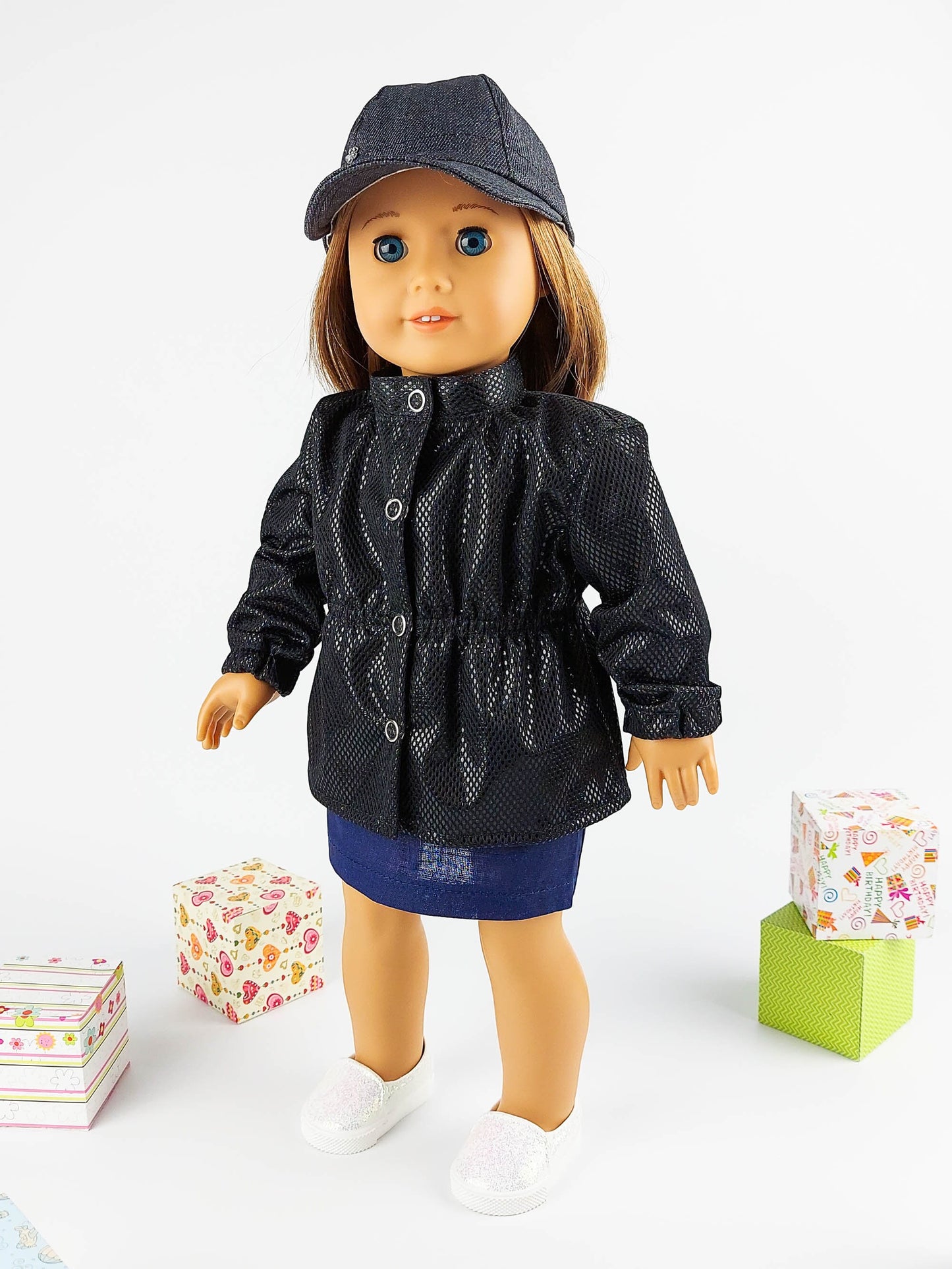 American Girl Doll Winter Clothes Set Parka Jacket Denim Panama Hat 18 Inch Doll Clothes Christmas Gift