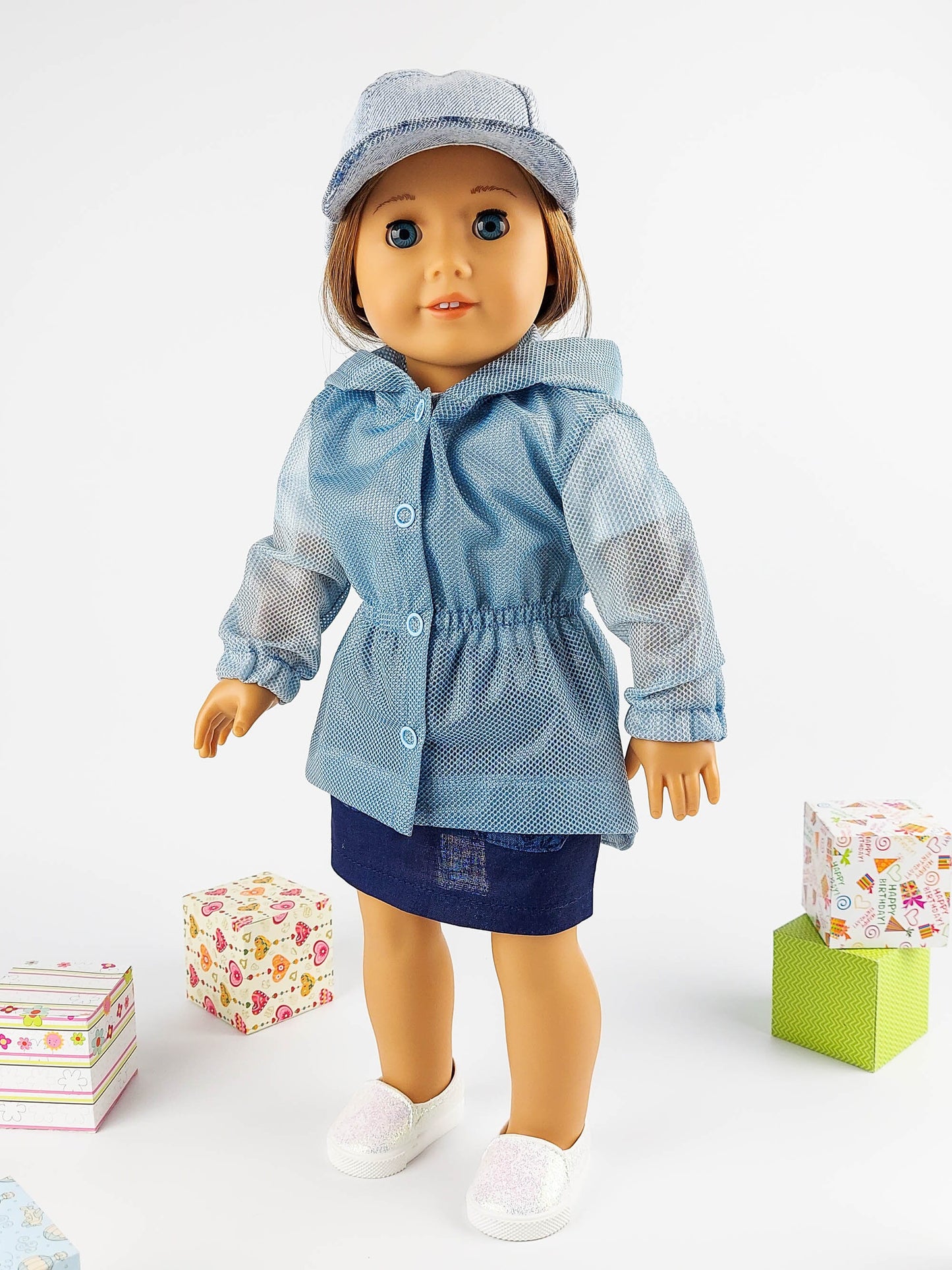 American Girl Doll Winter Clothes Set Parka Jacket Denim Baseball Hat 18 Inch Doll Clothes Christmas Gift