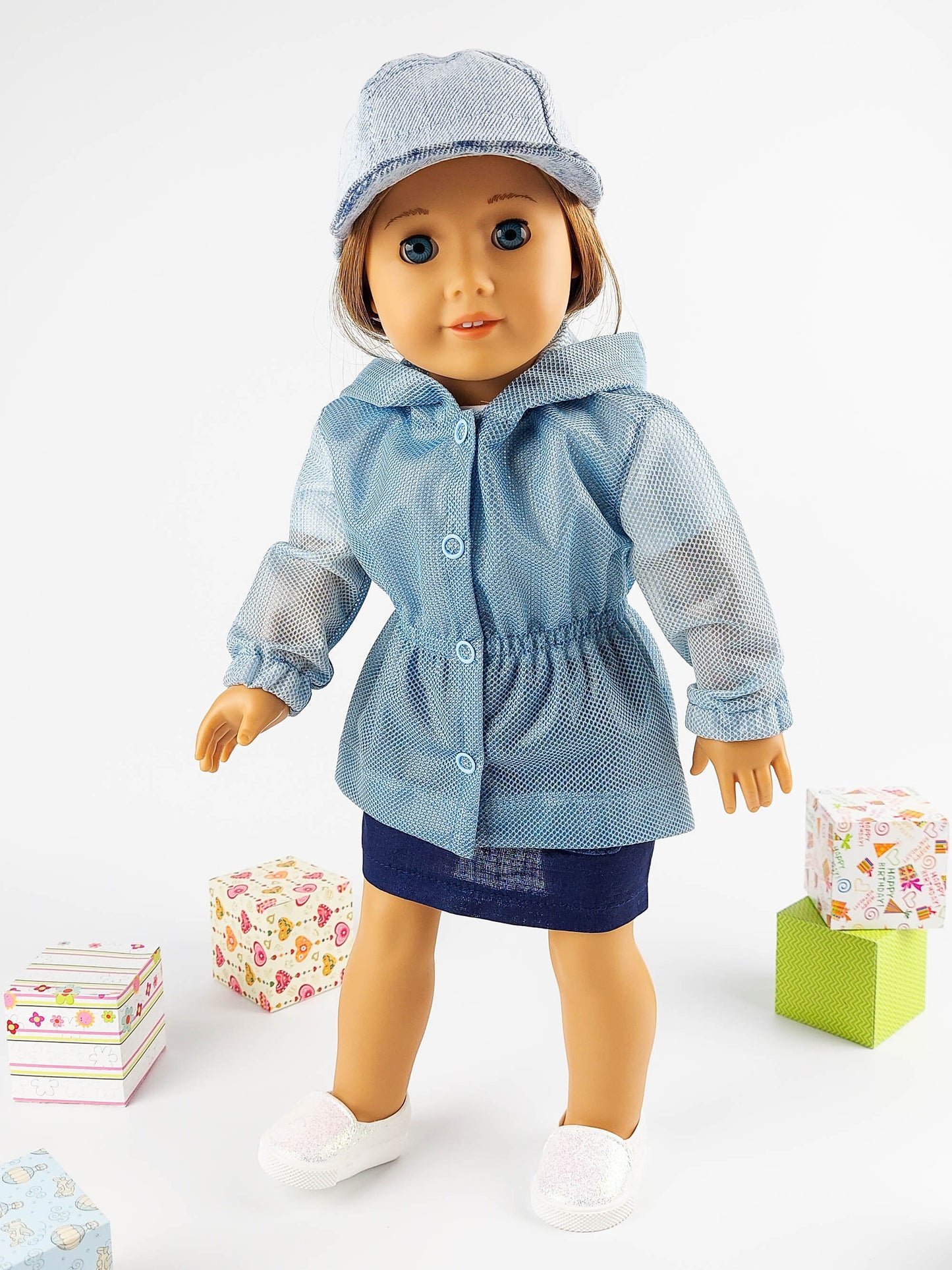 American Girl Doll Winter Clothes Set Parka Jacket Denim Baseball Hat 18 Inch Doll Clothes Christmas Gift