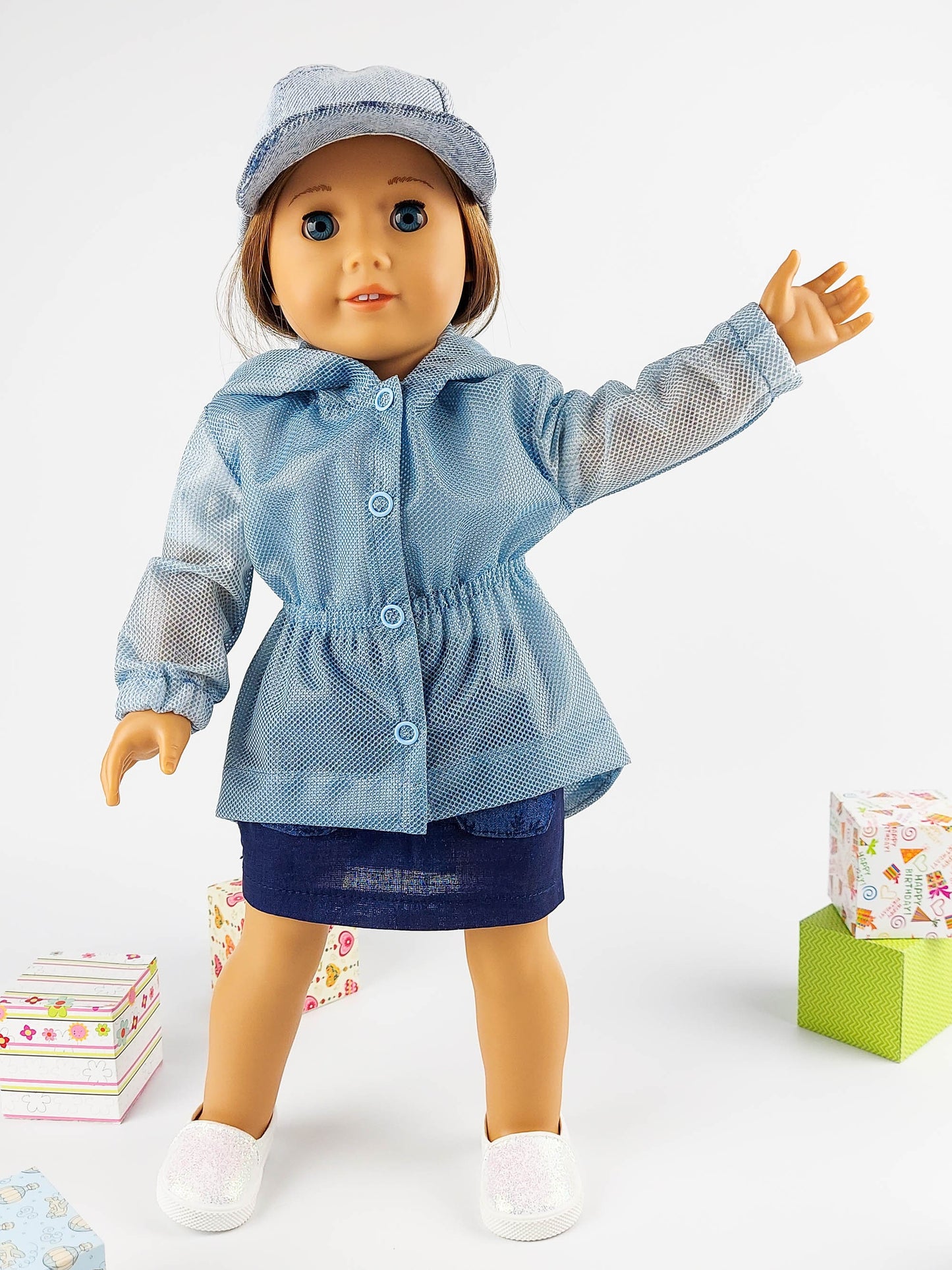 American Girl Doll Winter Clothes Set Parka Jacket Denim Baseball Hat 18 Inch Doll Clothes Christmas Gift