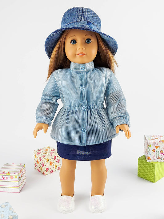 American Girl Doll Winter Clothes Set Parka Jacket Denim Panama Hat 18 Inch Doll Clothes Christmas Gift