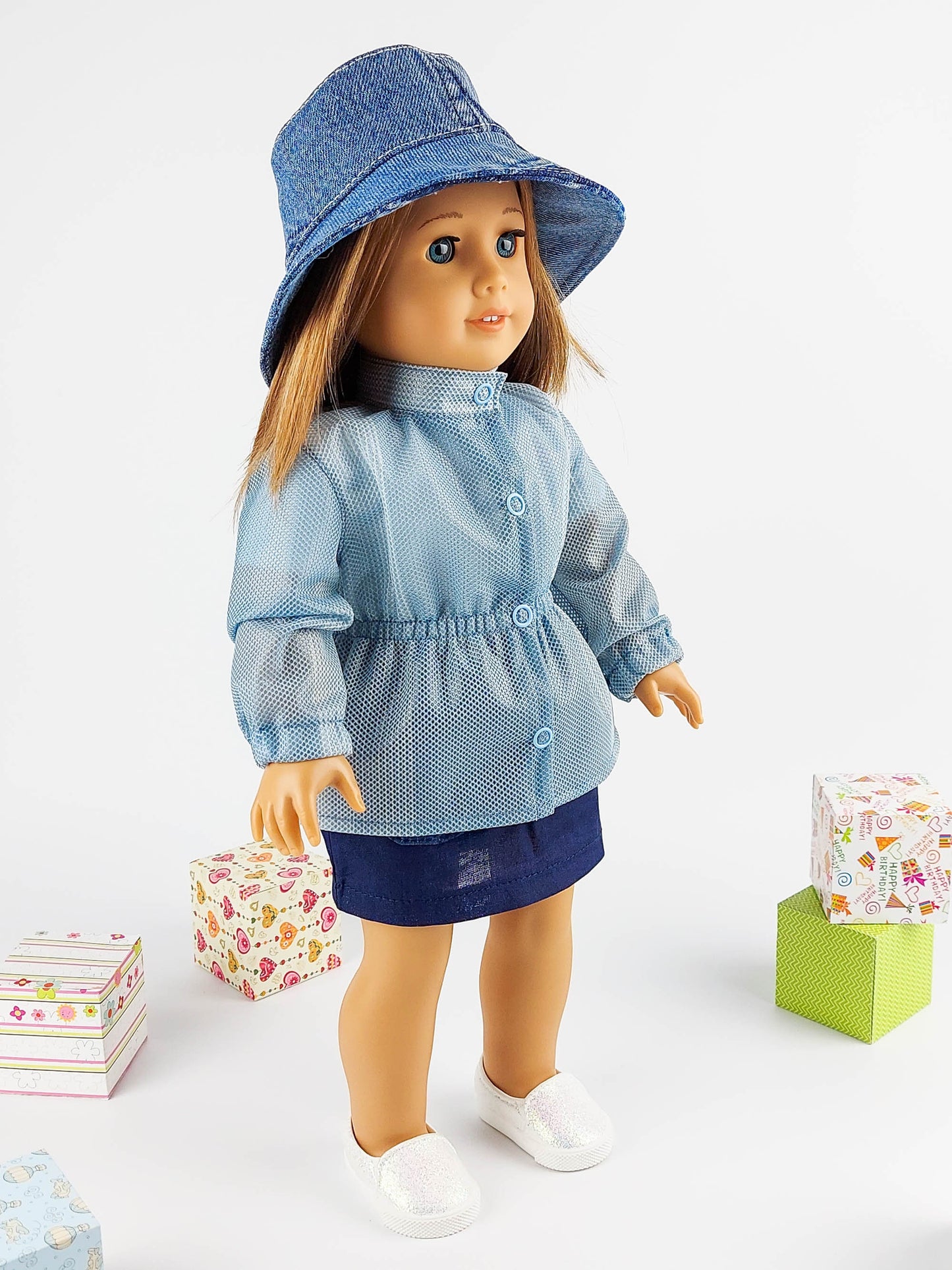 American Girl Doll Winter Clothes Set Parka Jacket Denim Panama Hat 18 Inch Doll Clothes Christmas Gift