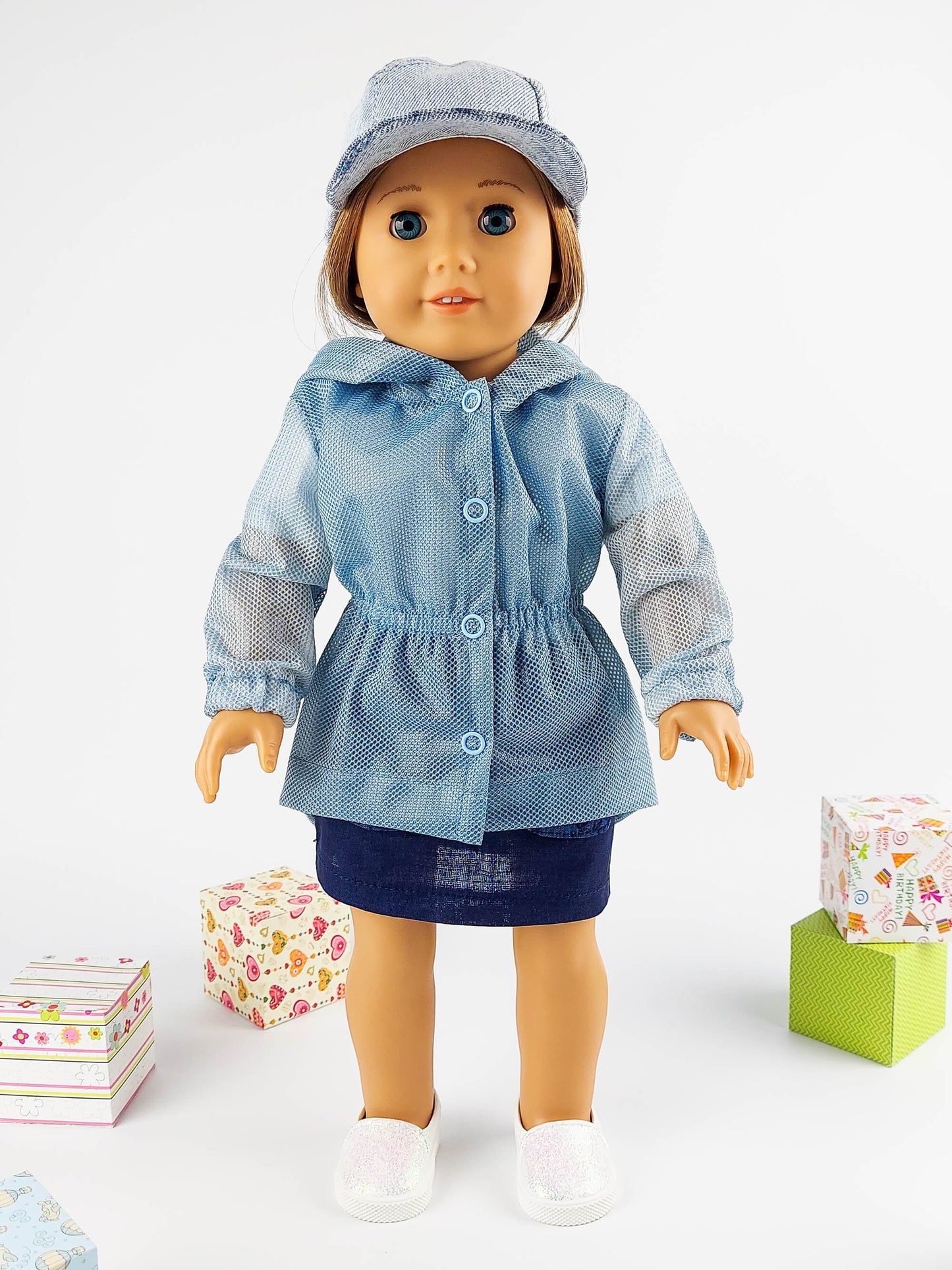 American Girl Doll Winter Clothes Set Parka Jacket Denim Baseball Hat 18 Inch Doll Clothes Christmas Gift