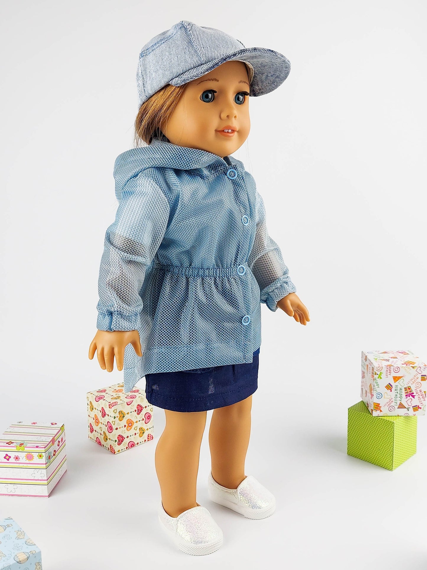 American Girl Doll Winter Clothes Set Parka Jacket Denim Baseball Hat 18 Inch Doll Clothes Christmas Gift