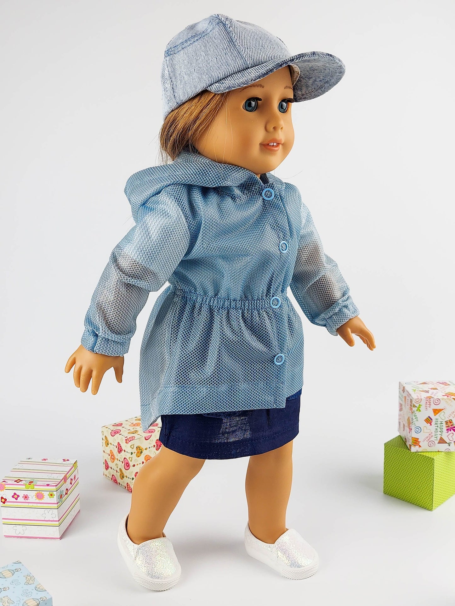 American Girl Doll Winter Clothes Set Parka Jacket Denim Baseball Hat 18 Inch Doll Clothes Christmas Gift