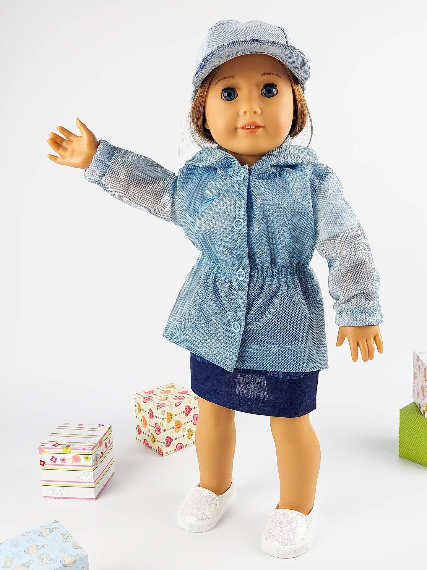 American Girl Doll Winter Clothes Set Parka Jacket Denim Baseball Hat 18 Inch Doll Clothes Christmas Gift