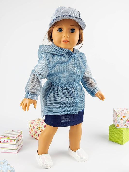 American Girl Doll Winter Clothes Set Parka Jacket Denim Baseball Hat 18 Inch Doll Clothes Christmas Gift